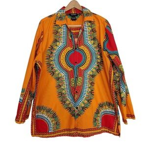 Ashro Ethnic Shirt- Orange and‎ Multicolored SZ-L